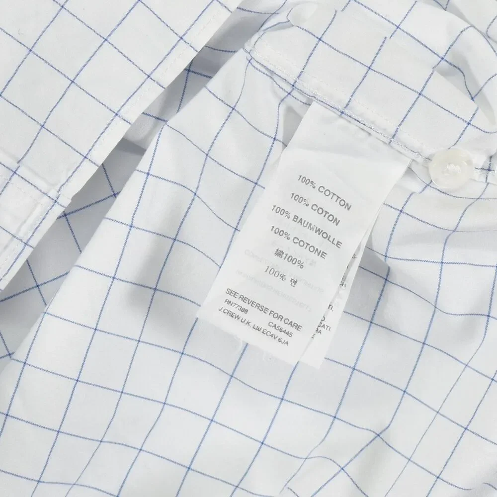 J.Crew Slim Fit Grid Windowpane Plaid Button Down Dress Shirt Large White Blue